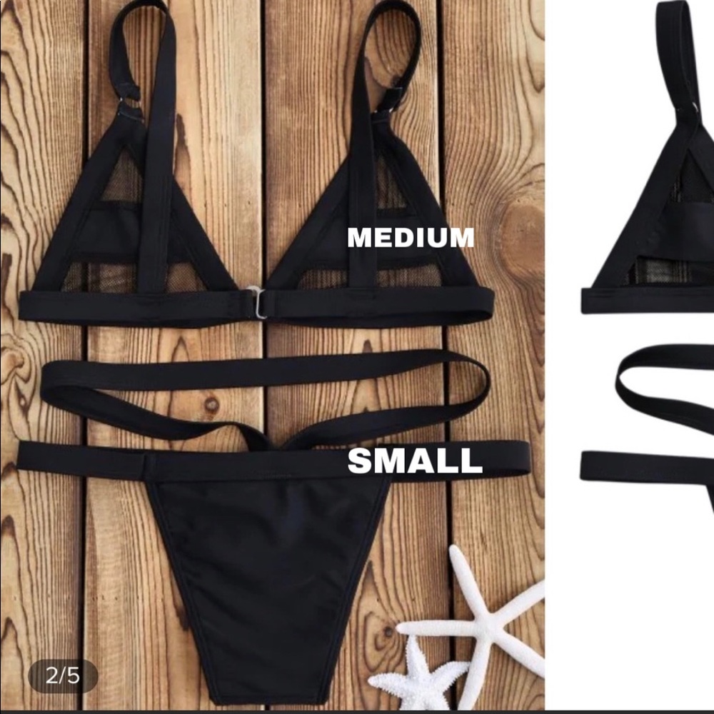 ZAFUL Mesh Strappy Black Bikini (M Top, S Bottom)